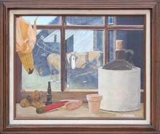 Marvin Smith, ‘Still Life Painting of a Country Window Sill and Horses’, ca. 1960
