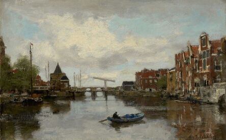 Jacob Maris, ‘View of a Dutch City with the Schreierstoren in Amsterdam’, 1873
