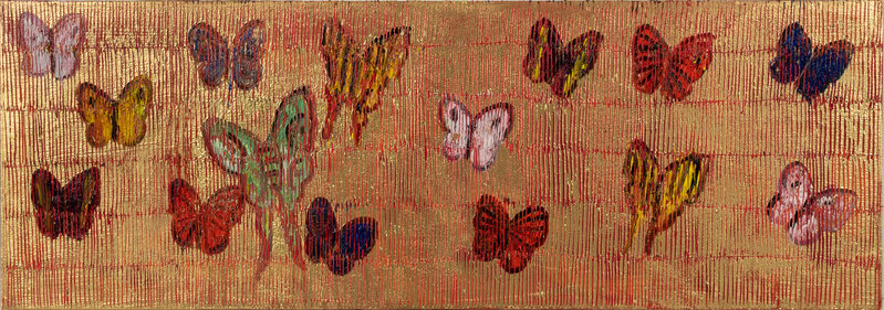 Hunt Slonem, ‘Untitled (multi-colored butterflies on gold background)’, 2020, Painting, Oil on canvas, Eckert Fine Art