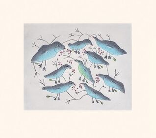 Malaija Pootoogook, ‘Birds Eating Berries’, 2021