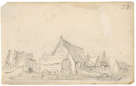 Jan van Goyen, ‘Barn and farm house before an empty boat’, 1650-1651
