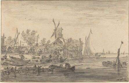 Jan van Goyen, ‘Foreshore Scene with Windmill’, 1653