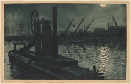 Henri-Charles Guérard, ‘La Drague Dieppe (A Dredger in Dieppe Harbor by Moonlight)’, ca. 1885