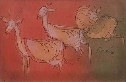 Ramananda Bandyopadhyay, ‘Playing, Mixed Media on Paper, Red, Orange, Green Colours by Modern Artist "In Stock"’, 2006