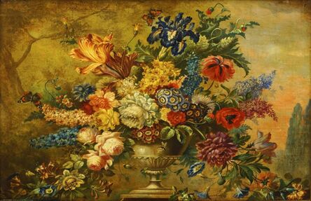Victor Wrigglesworth, ‘Flowers in an urn on a ledge’
