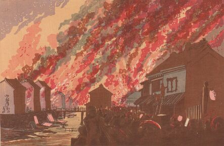 Kobayashi Kiyochika 小林清親, ‘Fire Seen from Hisamatsu-chō’, Meiji era-1881
