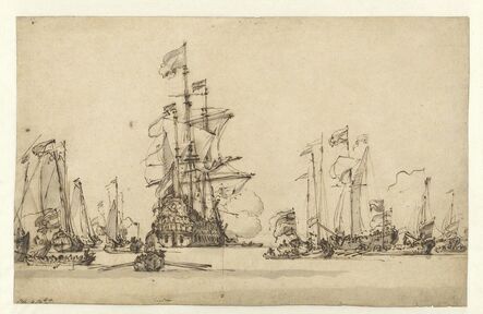 Willem van de Velde II, ‘De Gouden Leeuw Coming to Anchor in the IJ’, 1673