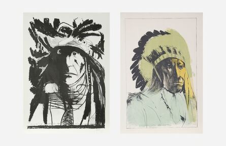 Leonard Baskin, ‘Spies on his Enemies - Crow and Chief American Horse - Oglalla Sioux (two works)’, 1970-1972