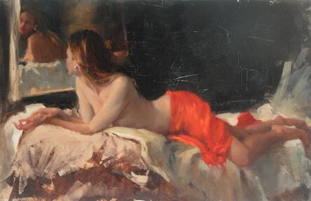 Michael Alford, ‘Female Nude-Vermillion with Reflection - figurative study’, 2020