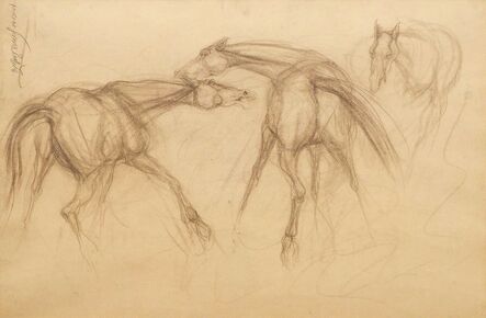 Sunil Das, ‘Early Horses I, Drawing, Conte on paper by Modern Indian Artist Sunil Das "In Stock"’, 1956