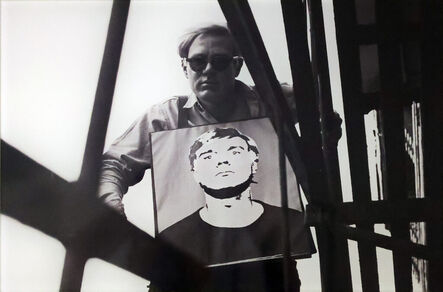 William John Kennedy, ‘Andy Warhol with "Self Portrait" mounted on Homemade Sandwich Board on Fire Escape of The Factory - 1964’, Printed in 2006 