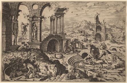 Hieronymus Cock after Maerten van Heemskerck, ‘Saint Jerome in a Landscape with Ruins’, 1552