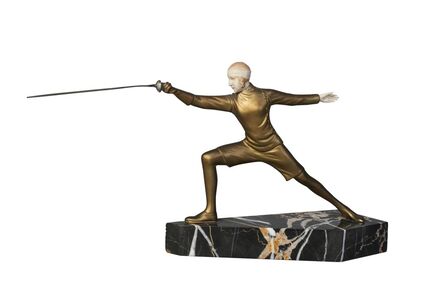 R. Lanoe, ‘‘Fencer,' an Art Deco cold-painted bronze and ivory figure’, c.1930