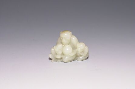 ‘Carved Jade Group of Three Monkeys Holding a Peach’