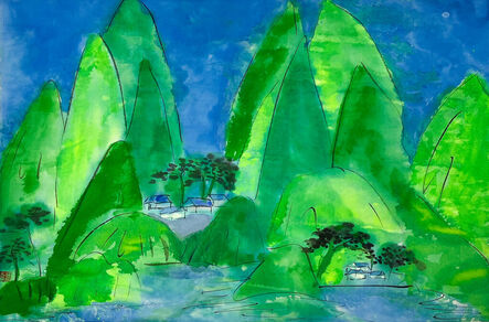 Walasse Ting 丁雄泉, ‘Water Surrounds the Green Mountains’, 1990s