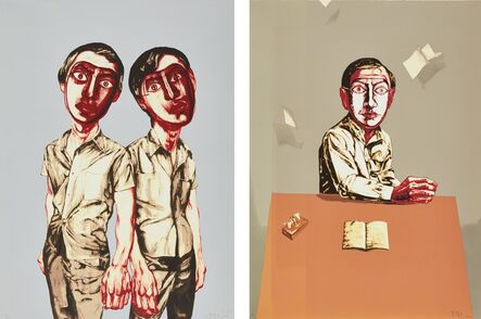 Zeng Fanzhi 曾梵志, ‘Mask Series: two plates (Two Men; and Sitting Man)’, 2006