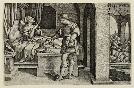 Georg Pencz, ‘Tobias Puts Fish on Coal and Spends Wedding Night in Prayer’, 1543