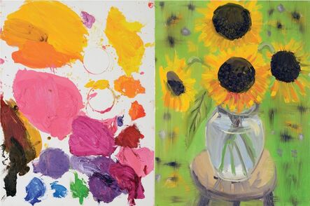 Ann Craven, ‘Diptych (Palette, Sunflower, Pink Brown Eyed Susan, Green Garden, 9-4-14–9-9-15), 2015’, 2015