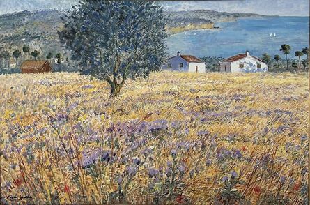 Michele Cascella, ‘Farmhouses in a field on the Adriatic’, ca. anni 70