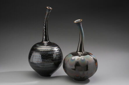 Hideaki Miyamura, ‘Pair of twin vases, blue wave and peacock glazes’, 2019