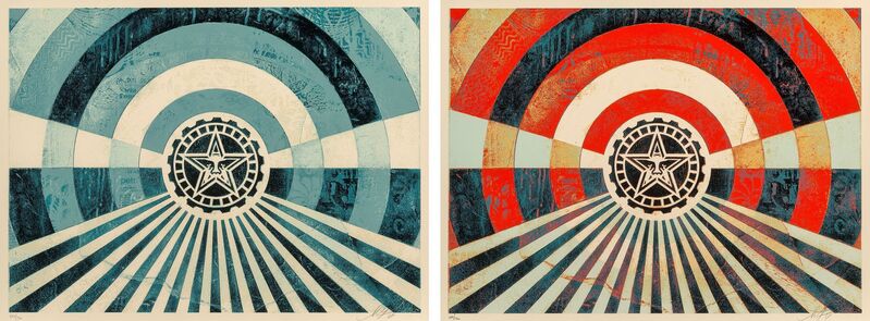 Shepard Fairey, ‘Alternative Gold and Alternative Blue, from Tunnel Vision (two works)’, 2018, Print, Screenprint in colors on speckled cream paper, Heritage Auctions