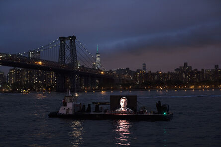 Shimon Attie, ‘Night Watch (Sergey with Bridge), 20' wide LED screen on barge, East River’, 2019