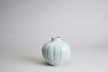 Fance Franck, ‘Oval scalloped vase, celadon glaze with sculpted relief décor’, N/A