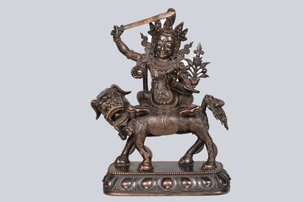 Bronze Sculpture, ‘A Patinated Bronze Figure of Manjushri riding a Dragon, China, Ming Dynasty, 19 cm.’