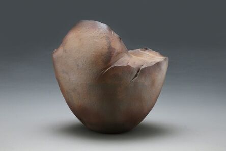 Kaneta Masanao, ‘Oval scooped-out sculptural vessel with smooth, rounded base and jagged divided top covered with Hagi kohiki glaze in naturalistic tones of beige, rust and dark brown’, 2013