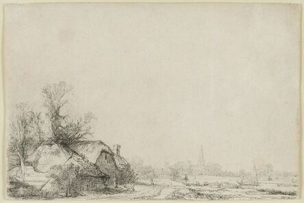 Rembrandt van Rijn, ‘Cottage Beside a Canal With a View of Ouderkerk’, ca. 1641