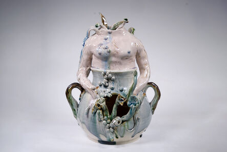 Geng Xue, ‘Pink Grey Glazed Mom Jar with Skulls, Fingers, and Grass 有骷髅头、手指头和草丛的粉灰釉妈妈罐’, 2023