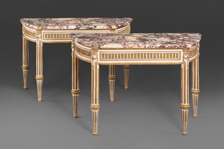 Unknown Italian, ‘A pair of Italian Royal Louis XVI lacca and gilt wood console tables with breccia di Vituliano marble tops.’, ca. 1790