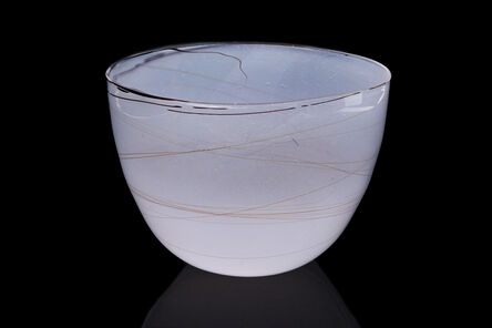 Dale Chihuly, ‘Dale Chihuly 1979 White Bowl with Thin Beige Threads Signed Contemporary  Handblown Glass Art ’, 1979