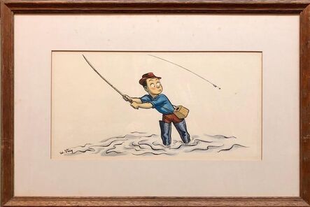 William Steig, ‘Whimsical Fishing Illustration Cartoon 1938 Mt Tremblant Ski Lodge William Steig’, 1930-1939