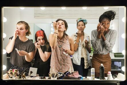 Lauren Greenfield, ‘High school seniors (from left) Lili, 17, Nicole, 18, Lauren, 18, Luna, 18, and Sam, 17, put on their makeup in front of a two-way mirror for the author’s Beauty CULTure documentary, Los Angeles’, 2011