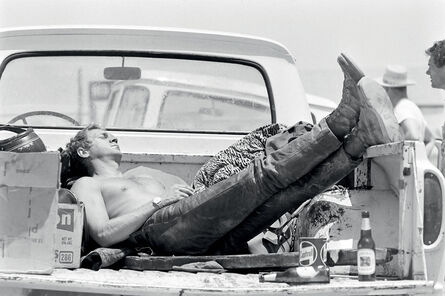 John Dominis, ‘Steve McQueen sleeping in the back of his pick up truck, California’, 1963
