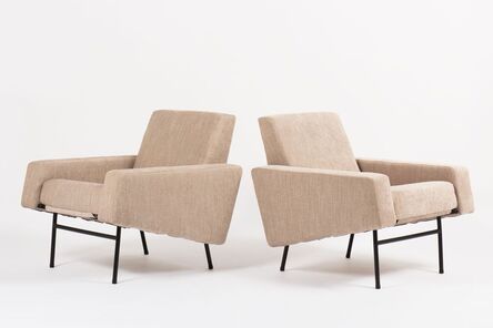 Pierre Guariche, ‘Pair of G10 beige velvet armchairs ’, 1950's
