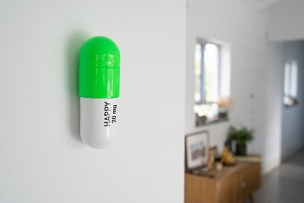 Tal Nehoray, ‘20 ML Happy pill (white and green) - figurative sculpture’, 2021