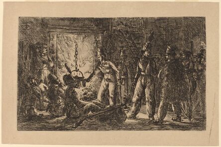 Gerhardus Emaus de Micault, ‘Cossacks before a Fireplace (Les cosaques devant la cheminee de la ferme en Hollande) [recto]’, 1815