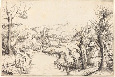 Augustin Hirschvogel, ‘River Landscape with Wooden Bridge’, 1546