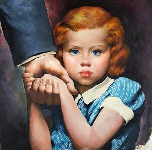 Robert Riggs, ‘Young girl Holding her father's hand, Magazine Illustration ’, ca. 1940's