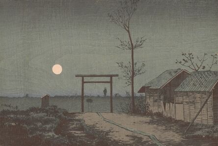 Kobayashi Kiyochika 小林清親, ‘Before Tarō Inari Shrine at the Asakusa Ricefields’, Meiji era-1881