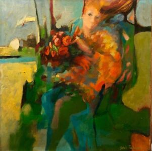 Doris Turner, ‘Autumn Wind, Large American Modernist Oil Painting Woman with Flowers’, 1970-1979