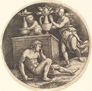 Jakob Binck, ‘Youth Sleeping before an Altar’