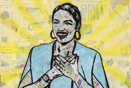 Amy Smith, ‘AOC - Contemporary Political Portrait of Alexandria Ocasio-Cortez in Yellow + Blue Mixed Media’, 2020