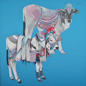 Mohammad Osman, ‘Gangireddu, Sacred Bulls, Acrylic on Canvas by Contemporary Artist "In Stock"’, 2020