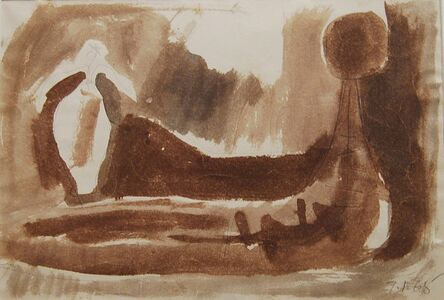 Somnath Hore, ‘Reclining Woman Figurative, watercolor in brown, by Indian Padma Bhushan Awardee Somnath Hore’, 1965