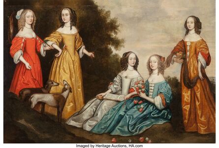 English School, 17th Century, ‘Group portrait of five women in a landscape’, circa 1650