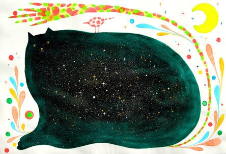 Masako Miki, ‘The Cat that Lived a Million Times (after Yoko Sano’s book) Gold Stars in Deep Green Cat’, 2021