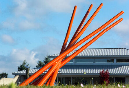Shayne Dark, ‘Tilted Orange - Tall, bright, glossy, geometric abstract, coated steel sculpture’, 2020